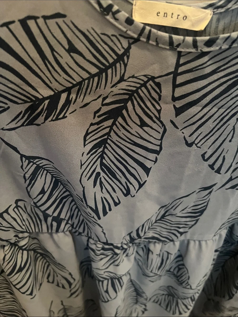 entro Gray Blue Leaf-Print Tie-Shoulder Dress - Picture 4 of 4